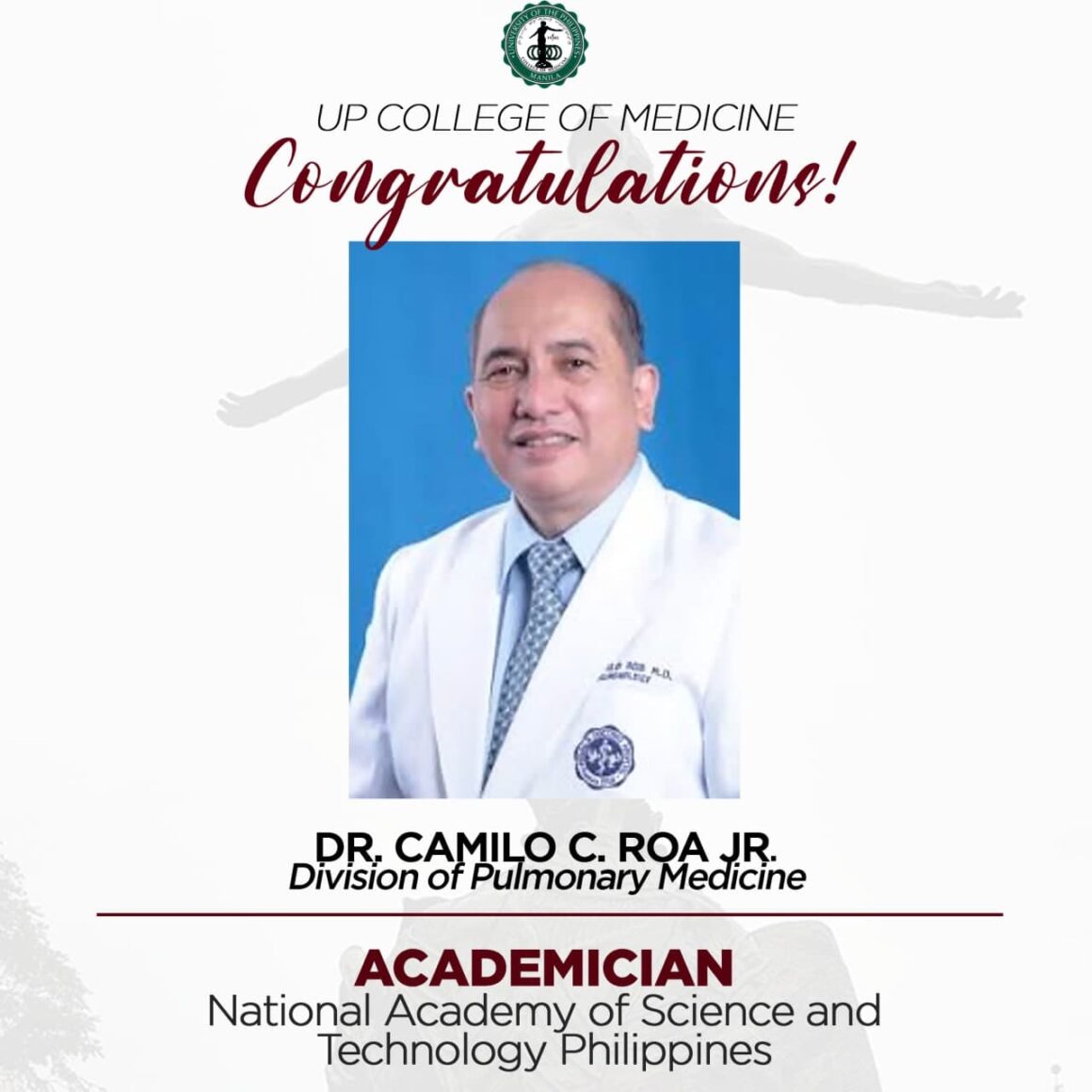 Congratulations Dr. Camilo Roa, Jr. : Academician, National Academy of Science and Technology Philippines