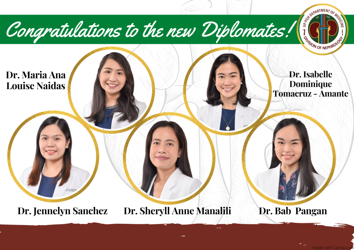 Congratulations to our recent Nephrology fellowship graduates for passing the diplomate examination of the Philippine Society of Nephrology!