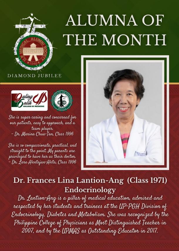 Congratulations to Dr. Lina Lantion-Ang for being the UPMAS Alumna of the month